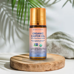 Organic Golden Castor Oil Roll-On with Rose Quartz Roller | Facial & Beauty Oil