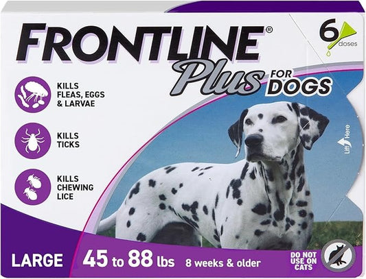 Frontline Plus for Dogs Large Dog 45–88 lbs – Flea & Tick Treatment, 6 Doses
